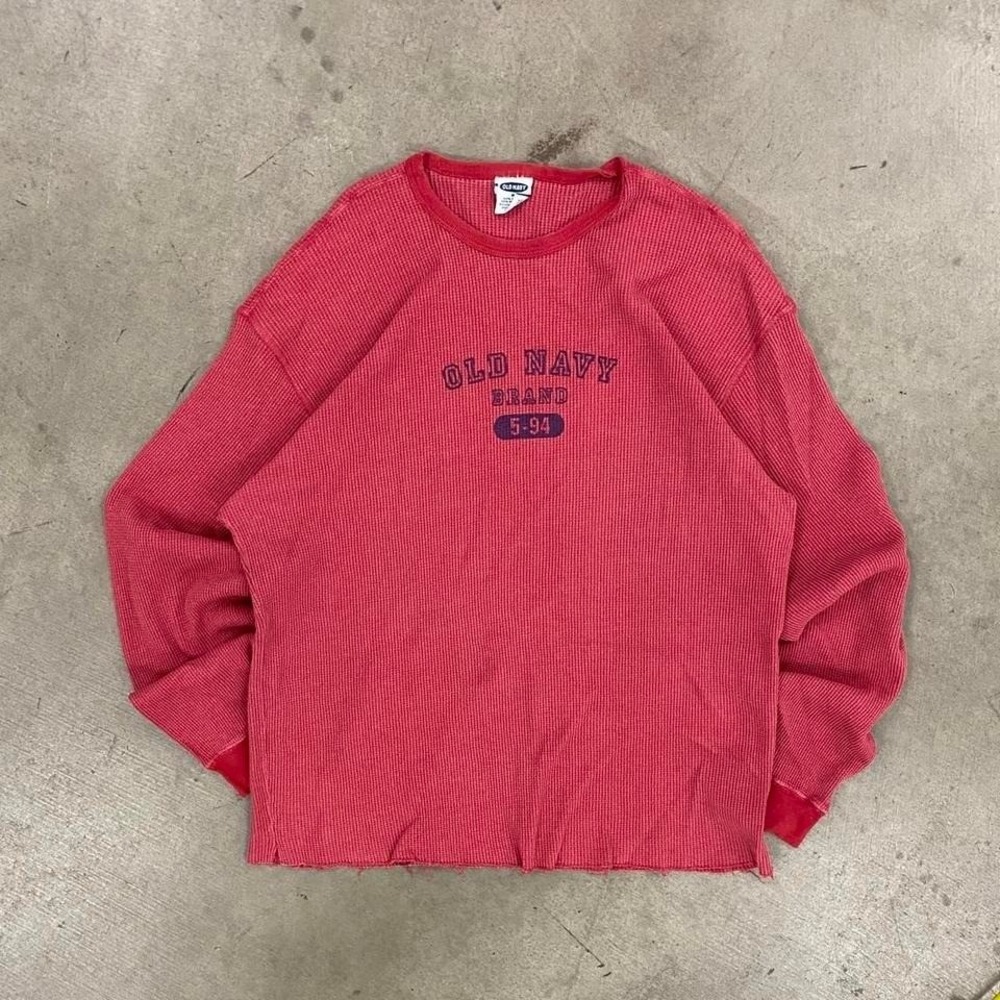 Vintage 90s Old Navy Red Thermal Longsleeve Made in USA Size M Y2K